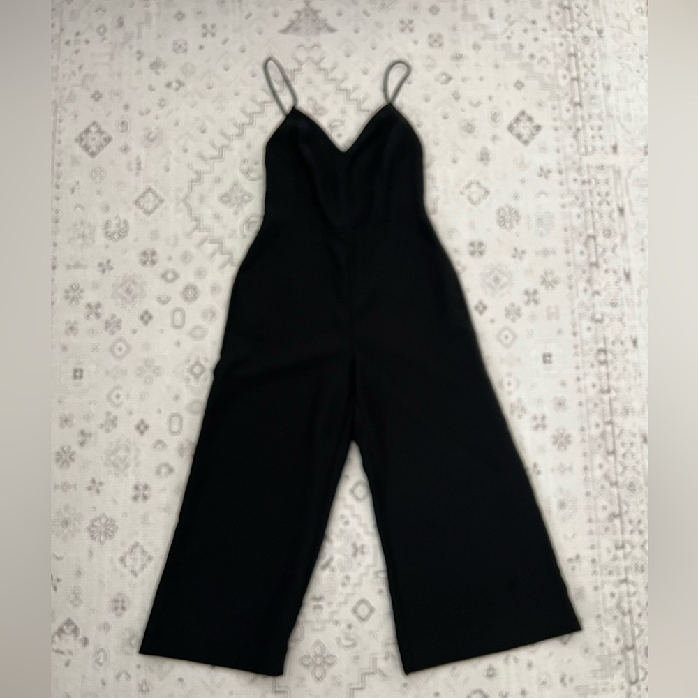 Avec Les Filles Black Flare Romper With Low Back Detail